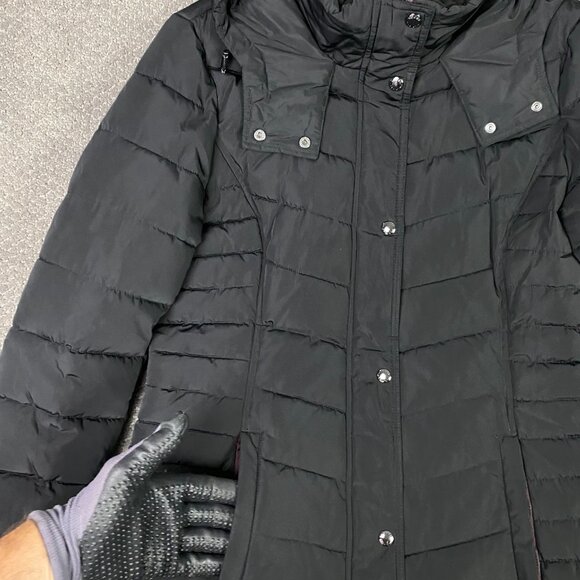 Tommy Hilfiger Hooded Long Puffer Coat Jacket Parka Women's Medium Black Quilted - Picture 4 of 15